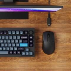 Keychron M2 egér 8K vevővel, hosszabbító kábellel és adapterrel.
