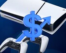 PS5 konzol dollárjellel és felfelé mutató nyíllal (Kép forrása: Sony PlayStation szerkesztéssel)