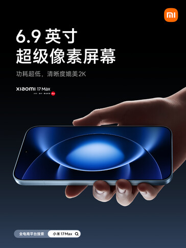 A Xiaomi 17 Max 6,9 hüvelykes kijelzővel rendelkezik.