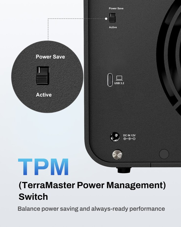 A képen a TerraMaster D8 Hybrid 2 DAS speciális energiatakarékos funkciója látható.