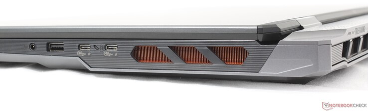 Jobbra: 3,5 mm-es fejhallgató, USB-A 3.2 Gen 2, 2x USB-C 4.0 Thunderbolt 4 w/ DisplayPort 2.1 + Power Delivery 3.1