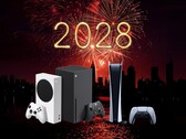 Xbox és PS5 konzolok 2028-as háttérben
