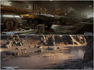 Fejlesztés alatt álló képernyőképek a Blue Mars pályáról a Fragmentary Orderből.