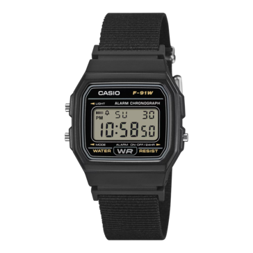 Casio F-91WF-1A fekete szövet szíjjal.