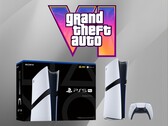 PS5 Pro konzol a GTA 6 logója alatt (Kép forrása: Sony PlayStation, Rockstar Games szerkesztéssel)