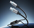 A 2 az 1-ben gyors töltőkábel akár 140 W teljesítményt is képes nyújtani. A képen: egy promóciós kép, amelyen a két USB-C kimeneti port látható.