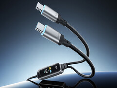 A 2 az 1-ben gyors töltőkábel akár 140 W teljesítményt is képes nyújtani. A képen: egy promóciós kép, amelyen a két USB-C kimeneti port látható.
