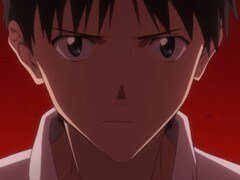 Egy képernyőfelvétel Ikari Shinji-ről az Evangelion 3.01.01 Thrice Upon a Time című film előzeteséből