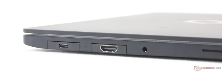 Bal oldalon: 2x USB-C Thunderbolt 4 DisplayPort 2.1-el és 140 W-os tápellátással, 3,5 mm-es fejhallgató-csatlakozó