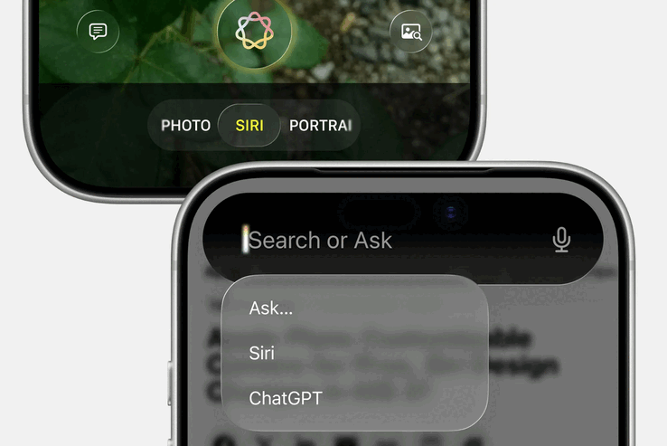 A tervezett Siri integráció a Kamera alkalmazásban és a Siri új keresési vagy kérdezési felülete.