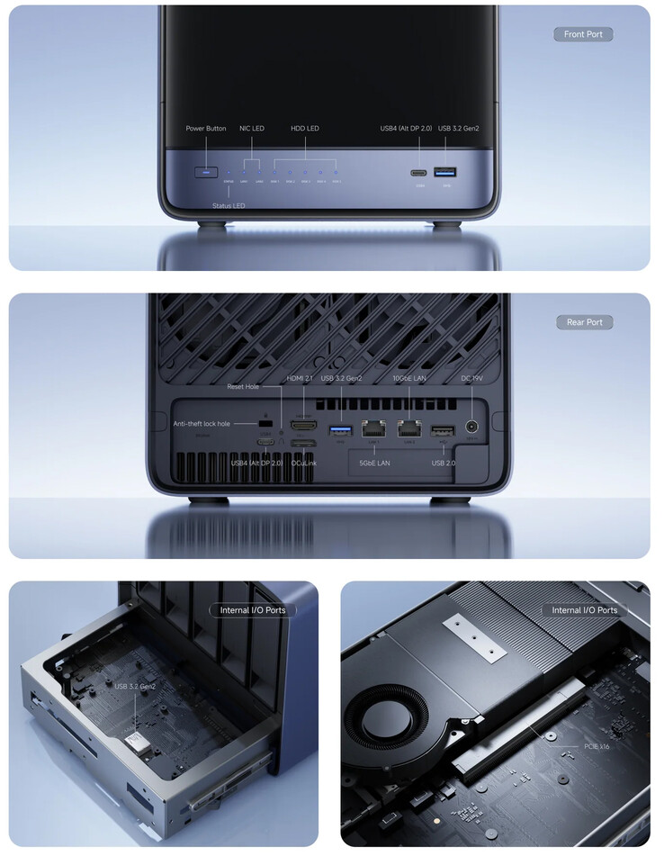 Az N5 Air AI NAS csatlakozási portjai (Kép forrása: Minisforum)