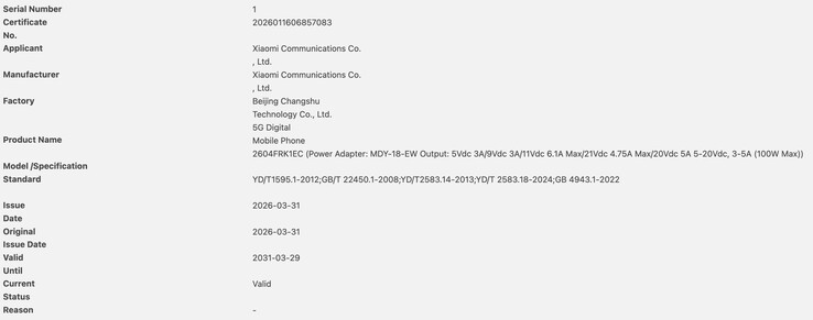 a Redmi K90 Ultra 3C tanúsítása.