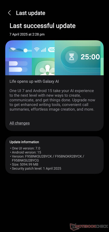 A Samsung legújabb operációs rendszer frissítése is egy hatalmas letöltési csomag. (Kép forrása: Notebookcheck)