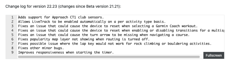 A Garmin Fenix 8 bétaverziójának 22.23-as verziójának kiadási megjegyzései