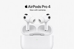 Mesterséges intelligencia által generált, kamerákkal ellátott AirPods Pro 4-es modell látványterve.