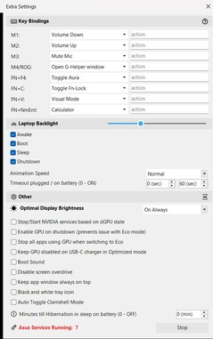 Fent - további billentyűk konfigurálása; lent - 7 Asus folyamatok aktívak