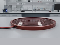 Koncepcionális kép egy kör alakú napelemről egy laboratóriumi asztalon (Kép forrása: AI-generált kép)