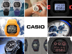 Májusban számos órával bővült a Casio online áruháza. A képen - 9 különböző, ebben a hónapban bevezetett modell egy képen, középen a Casio logóval. (Kép forrása: Casio - Szerk.)