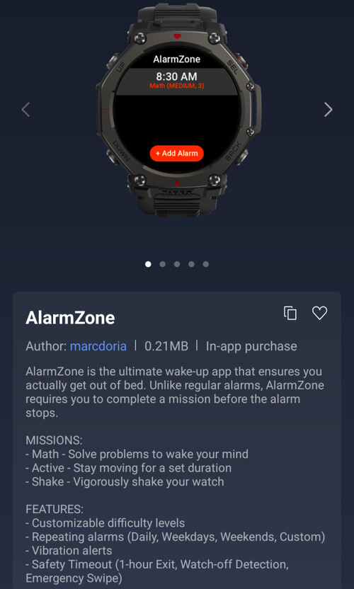 Az AlarmZone Mini alkalmazás Amazfit okosórákhoz