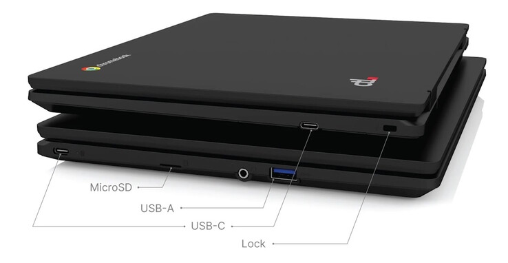 A CTL Chromebook PX121E két USB-C porttal, egy USB-A porttal, egy microSD-nyílással és egy biztonsági zárral rendelkezik. (Kép forrása: CTL)