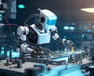 Egy kitalált robot ábrázolása egy ipari munkaterületen