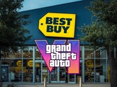Best buy üzlet a GTA 6 logóval.
