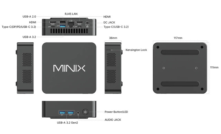 A NUC150 kialakítása és portkonfigurációja (Kép forrása: Minix)