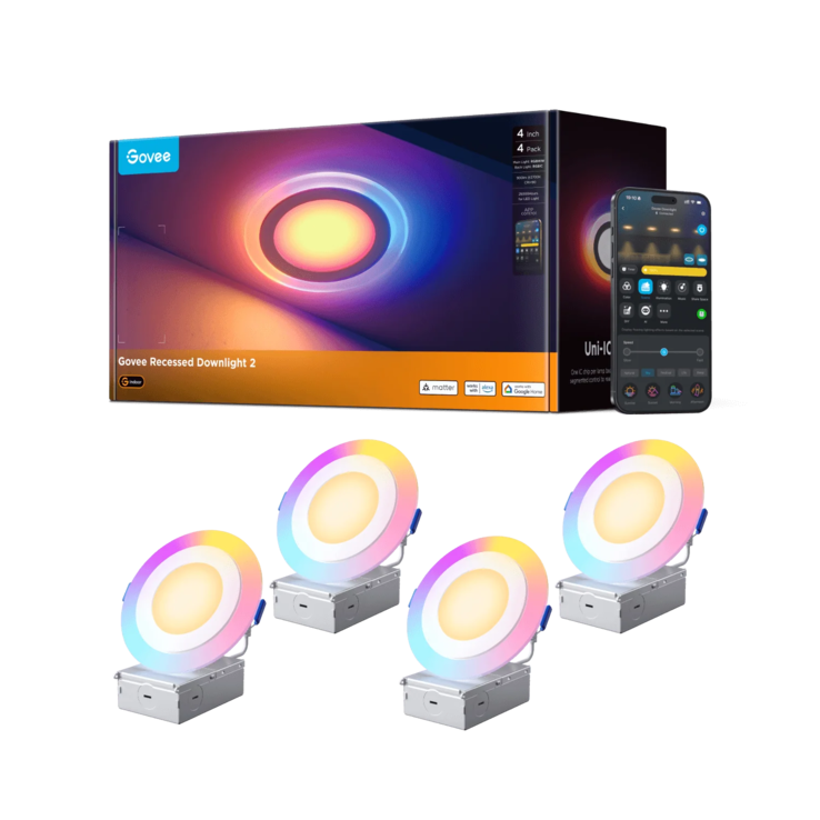 A Govee 4 hüvelykes/99 mm-es Smart Recessed Lights Pro éjszakai fénnyel. (Kép forrása: Govee)