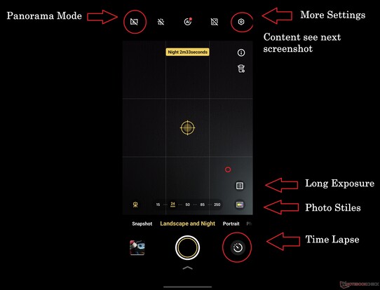 A Tájkép és az Éjszakai módok számos különböző funkciót tartalmaznak, sajnos meglehetősen véletlenszerűen elosztva.