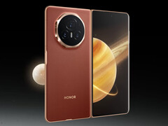 Honor négy színben kínálja majd a Magic V5-öt, köztük a képen látható Magic V3-hoz tervezett vörösesbarna változatot felváltó színben. (Kép forrása: Honor - szerkesztve)