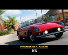 A Forza Horizon 6 betöltőképernyője a shader összeállítással a háttérben