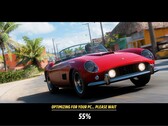 A Forza Horizon 6 betöltőképernyője a shader összeállítással a háttérben