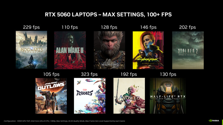RTX 5060 laptop játékteljesítménye (kép forrása: Nvidia)