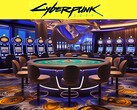 Cyberpunk 2077 logó a futurisztikus kaszinó felett (Kép forrása: Rockstar Games, szerkesztés)