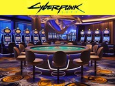 Cyberpunk 2077 logó a futurisztikus kaszinó felett (Kép forrása: Rockstar Games, szerkesztés)