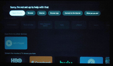 A Google TV-t arra kérték, hogy hanggal keressen egy "webböngészőt". (Kép forrása: Notebookcheck)