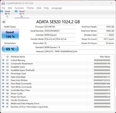 Az ADATA SE920 PCIe 4.0 x4-gyel működik