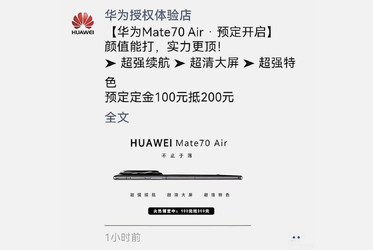 A Huawei már elfogadja a foglalásokat a Mate 70 Airre egy kínai üzletben.