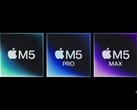 A Apple M5, M5 Pro és M5 Max chipek művészi ábrázolása. (Kép forrása: Apple, szerkesztve Gemini segítségével)