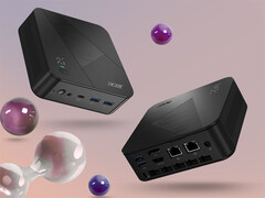 A Ryzen AI 9 465 processzorral szerelt Revo Box elegáns fekete házat kapott. A képen: a mini PC-t különböző szögekből bemutató promóciós fotó.