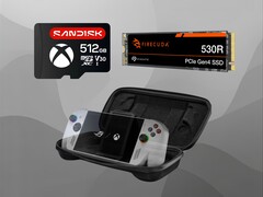 Asus ROG Ally kiegészítők láthatóak (Kép forrása: Sandisk, Seagate, Asus szerkesztéssel)