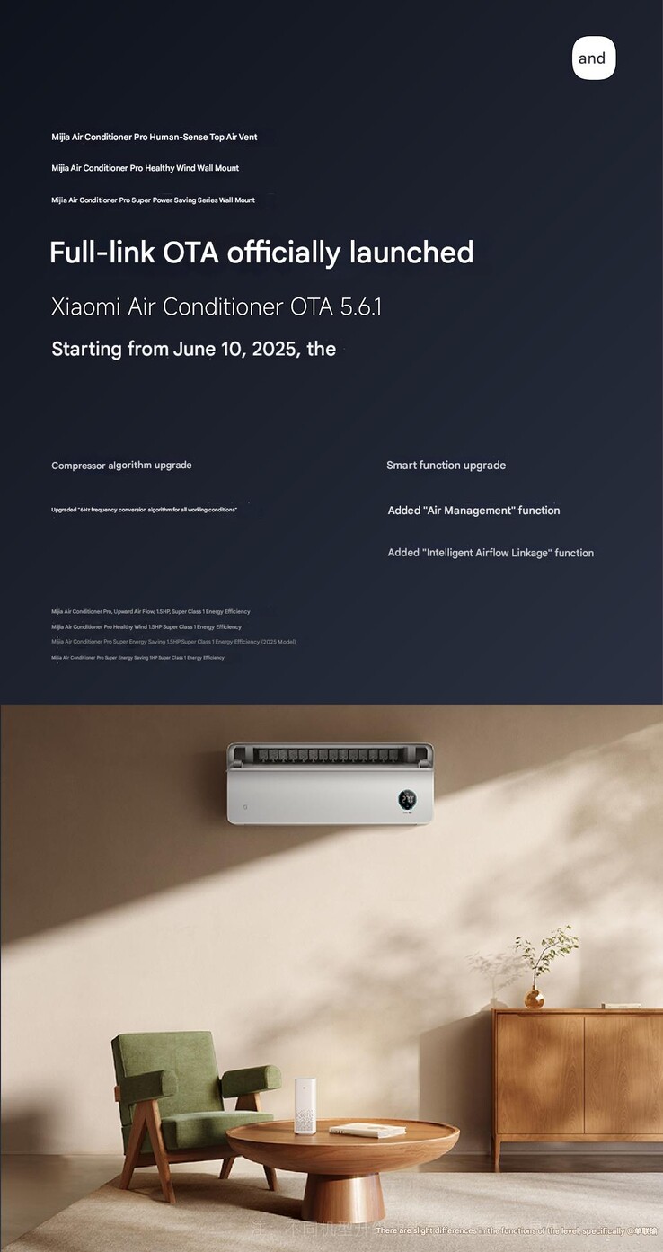 Egy Weibo-bejegyzés része a Xiaomi Air Conditioner OTA 5.6.1 frissítéséről. (Kép forrása: Shan Lianyu via Weibo)