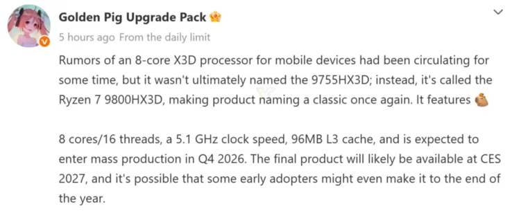 Az AMD Ryzen 7 9800HX3D műszaki adatai
