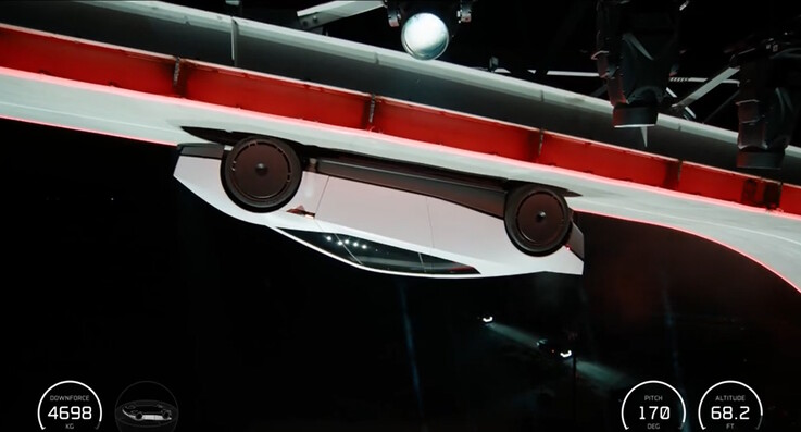 A Tesla Roadster EV körülbelül 4700 kg-nyi erőt fejtett ki ahhoz, hogy fejjel lefelé parkolva maradjon egy tesztpályán.