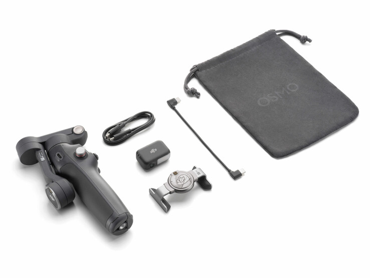 Az Osmo Mobile 8 egy mobil bilincset, egy nyomkövető modult és néhány egyéb tartozékot tartalmaz. (Kép forrása: DJI)