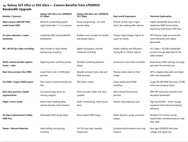 Állítólagos kamerafejlesztések a Galaxy S26 oldalon a gyorsabb memóriának köszönhetően. (Kép forrása: Ice Universe on X)