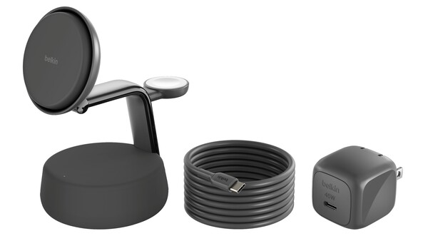 A Belkin UltraCharge Pro 3 az 1-ben mágneses töltődokkoló USB-C kábellel és 45 W-os adapterrel érkezik. (Kép forrása: Belkin)
