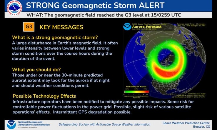 NOAA geomágneses viharriadó szeptember 15-re.
