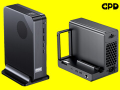 Az MCIO 8i 512 Gbps kétirányú sávszélességet ígér. A képen: a GPD új mini PC-je (balra) és eGPU-ja (jobbra) (szerk.).