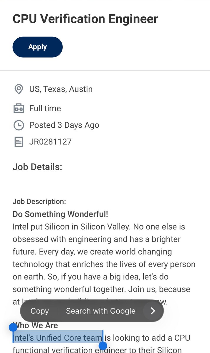 Az Intel mérnököt keres az egységesített magokon való munkához